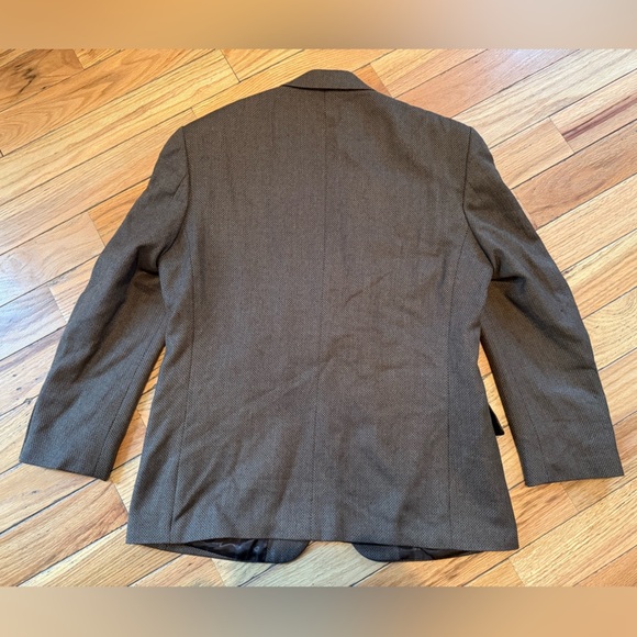 Oscar De La Renta 100% Lambswool Blazer Classic Dark Brown Chevron Men’s Sz 42S - Picture 5 of 13